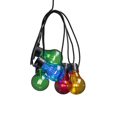 Produktbild von Konstsmide - LED Biergartenketten System Erweiterung Lichterkette, 10 bunte Birnen / 80 warm weiße Dioden, Außen (IP44), schwarzes Kabel