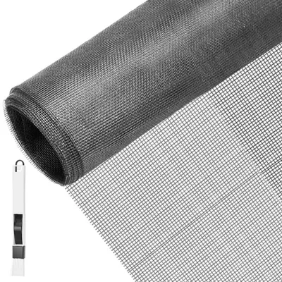 Produktbild von Fliegengitter Meterware Fiberglas 130x150 cm Grau mit Fensterputzbürste
