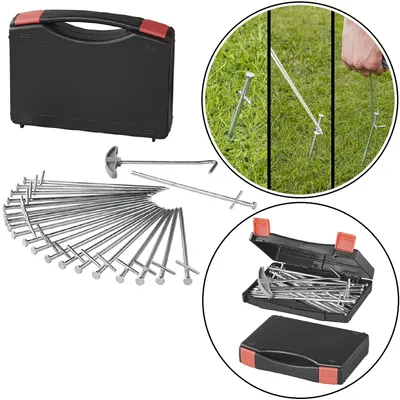 Produktbild von 20x Felsbodenhering Heringe 23cm mit Querstift + Heringzieher Erdnägel Heringset