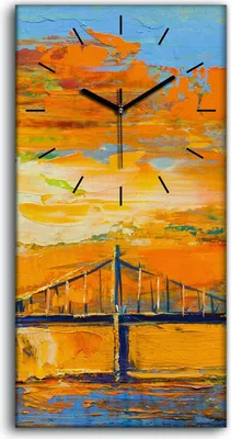 Produktbild von Wanduhr Uhr Wandbild Leinwand Quarz 30x60 Abstrakte Malerei von Wolkenkratzern - schwarze Hände