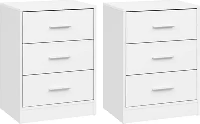 Produktbild von WOLTU Nachttisch 2er Set, Nachtschrank mit 3 Schubladen, Nachtkommode, 39x54x28 cm : Weiß Farbe: Weiß