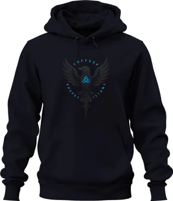Produktbild von Wikinger Rabe Nordisch Runen Triquetra keltische Knotenmuster Uni Hoodie Kapuzenpullover, Navy, XL