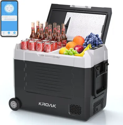Produktbild von KROAK 55 Liter Kühlbox 12V 24V Tragbarer Mini-Kühlschrank bluetooth Elektrische Gefrierbox Klein Gefrierschrank für Auto Camping mit Rädern und Griff