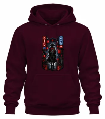 Imagen del producto de Samurái Ronin, cyberpunk, Japón, Drache, katana, Y2K, bushido, sudadera con capucha, color burdeos, talla L
