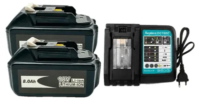Obrázok produktu pre Nabíjateľná batéria, kapacita 8000 mAh, inteligentná ochranná funkcia, nabíjačka 2x 8,0 Ah
