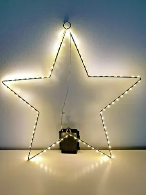 Produktbild von 89er LED Drahtstern Stern Metall 40cm innen außen Timer warmweiß Batterie Lichterkette