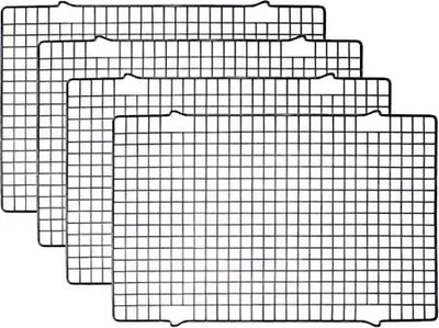 Produktbild von Tebery 4 Stück Edelstahl-Grillrost & Auskühlgitter, passt auf Backbleche für das Backen von Keksen und Kuchen, Räuchern, Grillen, Auskühlen - Rost- Resistent & Ofenfest 40.5 x 25.5 cm