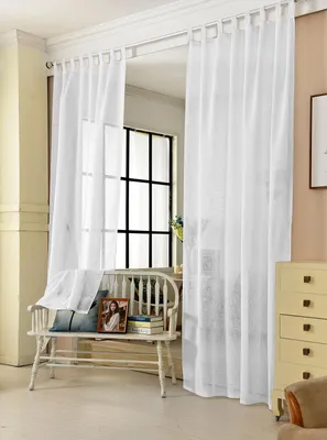 Immagine prodotto di Tende a pannello trasparenti con passanti, aspetto lino | Bianco | 140x245 cm