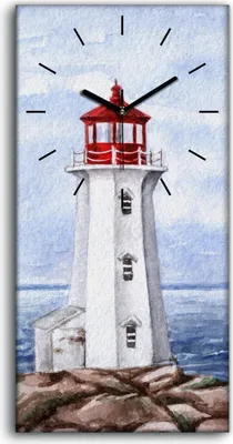 Produktbild von Wanduhr Uhr Wandbild Leinwand Geräuschlos 30x60 Leuchtturm Wasser Landschaft - schwarze Hände