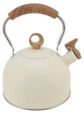 Productafbeelding van 2,5 liter fluitketel, roestvrijstalen theepot met handvat, geschikt voor elektrische kookplaten en gasfornuizen, beige kleur