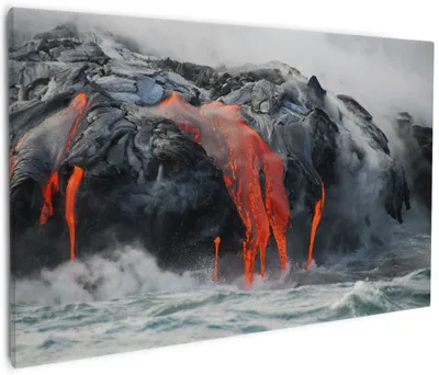 Produktbild von Wallario Premium Leinwandbild Lavastrom ins Meer in Größe 60 x 90 cm