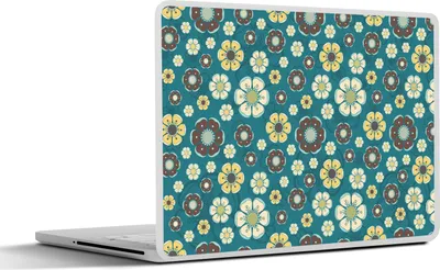 Produktbild von MuchoWow® Laptop Aufkleber Sticker Cover Retro - Blumen - Muster - Blau 40x30 cm - Laptop Dekoration - Selbstklebend