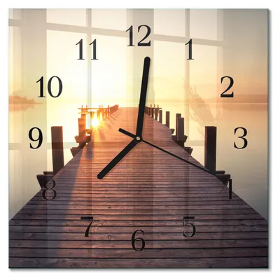Produktbild von Tulup Glasuhr Wanduhr Küchenuhr Echt-Glas 30x30 cm Modern Dekorativ Geräuschlos Schwarzen Zeigern - Brücke über den See