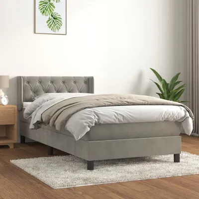 Imagen del producto de Cama con somier y colchón Living, color gris claro, 80x200 cm, tapizada en terciopelo