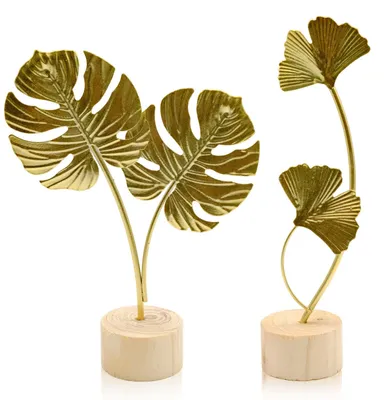 Ginkgo-Blad-Ornamente aus Harz & Holz, 2 Stück, gold