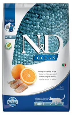Obrázek produktu pro Farmina Pet Food N&D Ocean Herring & Orange, Dospělý jedinec, Jakékoli plemeno, Sleď, 5 kg, Bez obilovin