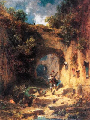 Produktbild von Carl Spitzweg Kunstdruck Bild - Der Drachentöter (80 x 60 cm)