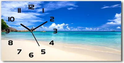 Produktbild von Wanduhr aus Glas – 60x30 cm - Glasbild - Glasuhr - Gehärtetes Glas - schwarze-zeiger - Tropischer Strand
