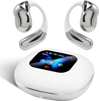 Produktbild von Open Earbuds mit Touchscreen, Knochenleitung Drahtlose, BT5.4,120H Spielzeit mit Ladegehäuse, Über Kopfhörer mit Silikon Ohrhaken, für Outdoor Fitness