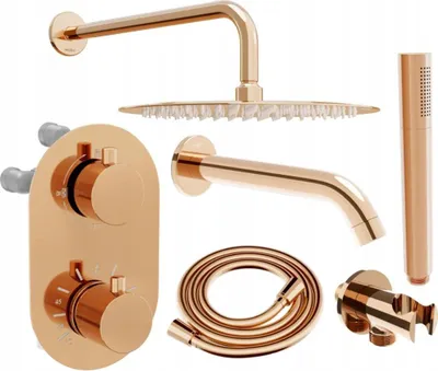 Produktbild von Mexen Kai DR70 Unterputz-Badewannen-/Brausegarnitur mit Regenbrause 25 cm, Rosa Gold - 77602DR70251-60