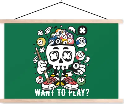 Produktbild von MuchoWow® Textilposter Billard - Totenkopf - Vintage 150x100 cm mit holzfarbenen Rahmen - Posters