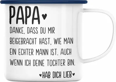 Produktbild von Trendation - Papa Emaille Tasse Geschenk von Tochter Emaille Emaille Tasse Sprüche Vatertag Geschenkidee Spruch Vater (Blau)