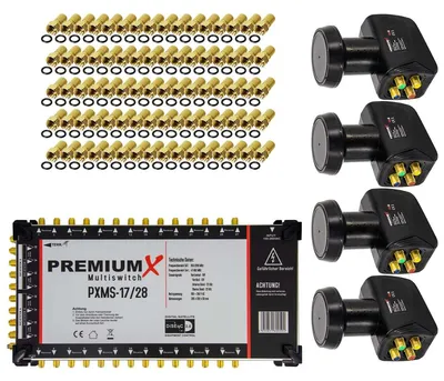 Produktbild von PremiumX Multischalter Set 17/28 Multiswitch SAT 4x Quattro LNB 80x F-Stecker