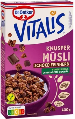 Produktbild von Dr. Oetker Vitalis Knuspermüsli Schoko feinherb Packung 400g