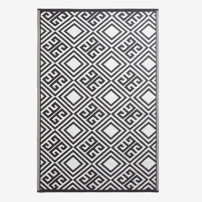 Obrázek produktu pro HOMESCAPES Venkovní koberec odolný proti povětrnostním vlivům, černobílý, 120 x 186 cm, balkonový koberec s geometrickým vzorem, oboustranný zahradní koberec