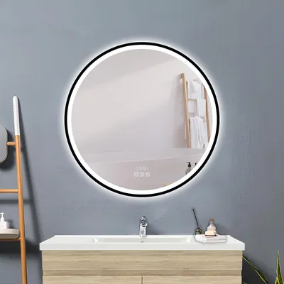 Produktbild von LED Spiegel Rund 50cm Badspiegel mit Beleuchtung Bluetooth Uhr 3 Lichtfarben dimmbar Touch Memory Beschlagfrei Wandspiegel Lichtspiegel Badezimmer IP44