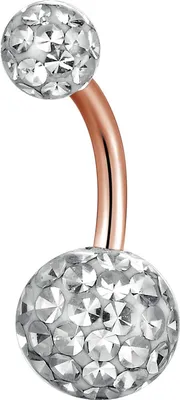 Produktbild von Karisma Roségold Titan G23 Bauchnabelpiercing Sealed mit Kristall Elements 5/8mm Weisse Kugeln Epoxyharz.HB177 - Länge 8mm