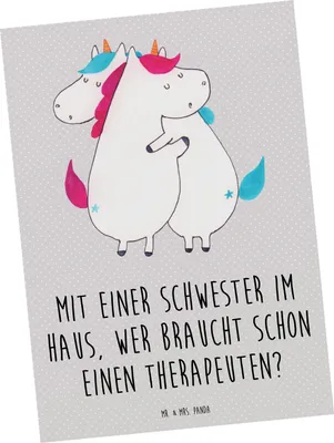 Produktbild von Mr. & Mrs. Panda Postkarte Schwester Glück - Grau Pastell - Geschenk, einzigartige Designs, Ansichtskarten, Geschenke, Familiengeschenk, Liebe, Zusammenhalt, Dankeschön