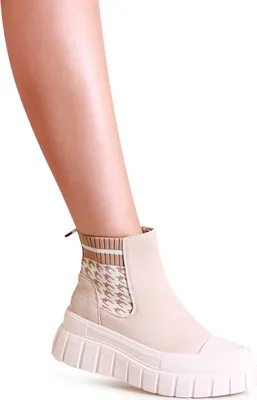 Produktbild von topschuhe24 2547 Damen Strick Stiefeletten Plateau Booties, Farbe:Beige, Größe:39 EU