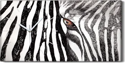 Produktbild von Wohnzimmer-Bild Leinwand Uhr Geräuschlos 60x30 Gemälde Tier Zebra Streifen Kunst - weiße Hände