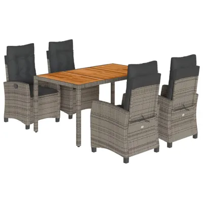 Produktbild von vidaXL 5-tlg. Garten-Essgruppe mit Kissen Grau Poly Rattan