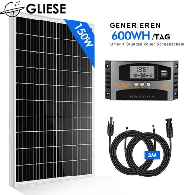 Produktbild von 150W Solarmodul Set Solarpanel 12V Monokristallin Inselanlage Wohnmobil Camping