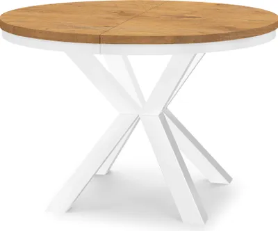 Produktbild von Runder Ausziehbarer Tisch für Esszimmer RAL mit Ring-Gestell, Loft-Stil, Industriel, Durchmesser: 110 / 160 cm, Farbe: Eiche Lancelot / Weiß