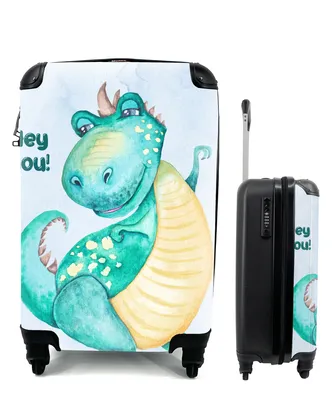 Produktbild von MuchoWow® Koffer Handgepäck Trolley Rollkoffer Kleine Reisekoffer mit 4 Rollen - Dino - Aquarell - Jungen - Kinder - Cabin Size < 55x40x23 cm & 55x40x20 cm - Kinderkoffer - Kabinenkoffer - Boardgepäck - Reise-Box - Reisekoffer - Reisegepäck - Koffer mit Bild - Trolley für Kinder
