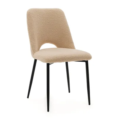 Zdjęcie produktu dla NEW HOME Krzesło glamour ORO tapicerowane krzesło do jadalni do salonu - ciemnobeżowe - nowoczesne meble boucle teddy