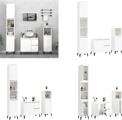 Produktbild von vidaXL 3 tlg. Badmöbel Set Weiß Holzwerkstoff - Badmöbel Set - Badmöbel Sets - Badezimmerschrank - Badezimmermöbel