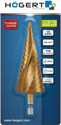 Obrázek produktu pro Stupňovitý vrták spirálový 4-32 mm profesionální kalená rychlořezná ocel
