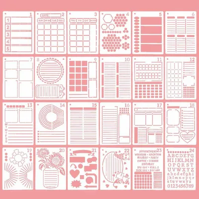 Imagen del producto de Conjunto de plantillas para letras, 24 unidades reutilizables, transparentes, para cuadernos y álbumes de recortes