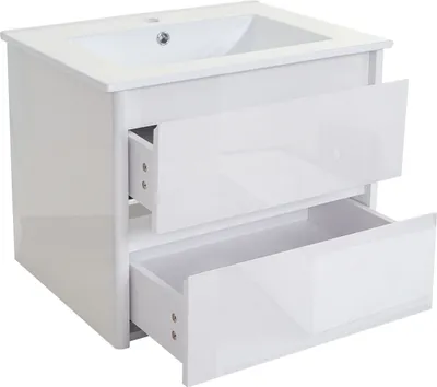 Produktbild von Waschbecken + Unterschrank HWC-B19, Waschbecken Waschtisch Badezimmer, hochglanz 50x60cm  weiß