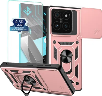 Produktbild von Armor Handyhülle für Xiaomi 14T Pro mit 9H Displayglas Displayschutz Kameraschutz Handy Panzer Case Cover Schutzhülle Outdoor Farbe: Rosegold