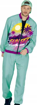 Produktbild von Kostüm Outfit Sportler Bunter Trainingsanzug Trainingsanzug Disco Karneval 90er Jahre, L