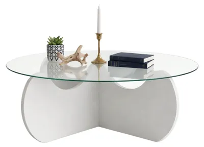 Produktbild von Wohnzimmertisch Enif, Niedriger Wohnzimmertisch, Kaffeeregal, Couchtisch für Sofa, 90x90h30 cm, Weiß