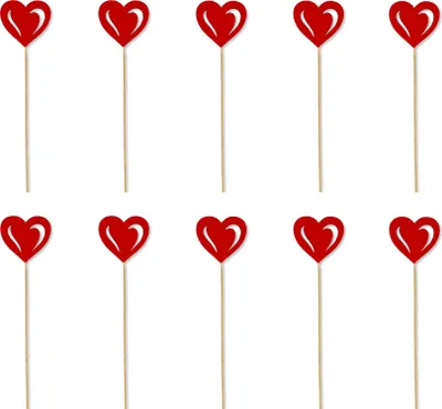 Produktbild von Holz Blumen-Stecker Herz rot 10 Stück 7 x 35cm Dekostecker Blumenstab Herzstab Holzstecker
