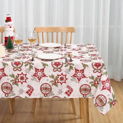 Zdjęcie produktu dla Świąteczny obrus – prostokątny obrus – wodoodporny, żakardowy, zmywalny, do stołu jadalnego, 100% poliester, 132×178 cm – biały