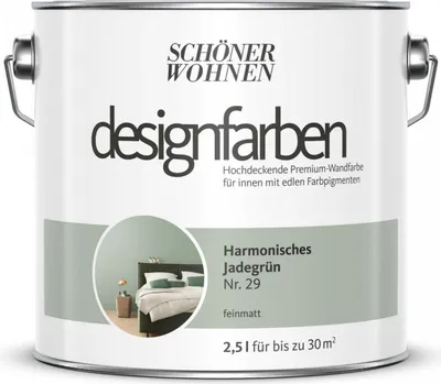 Produktbild von Schöner Wohnen Designfarben Feinmatte Wandfarbe 2,5 L Farbwahl, Farbe:Nr 29 Harmonisches Jadegrün