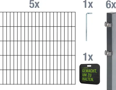 Immagine prodotto di Alberts 691394 Set completo di recinzione a doppia rete metallica con cuscino per le ginocchia, antracite, altezza 160 cm, lunghezza 10 m